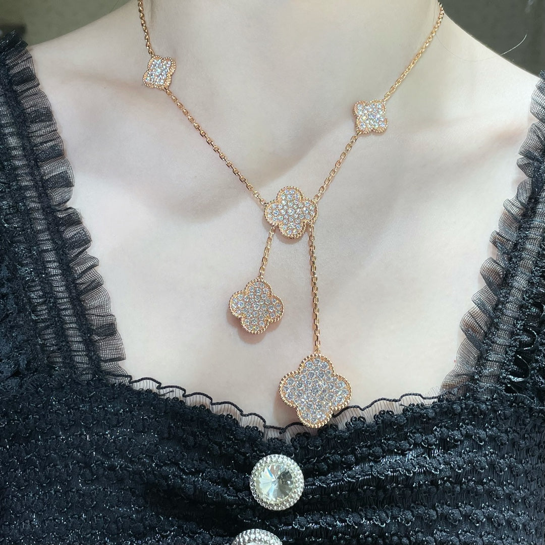 [Echo ]CLOVER 6 MOTIF DIAMOND PAVED NECKLACE