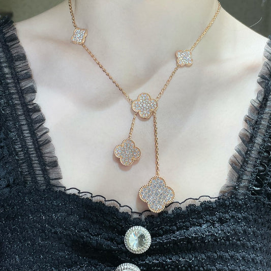 [Echo ]CLOVER 6 MOTIF DIAMOND PAVED NECKLACE