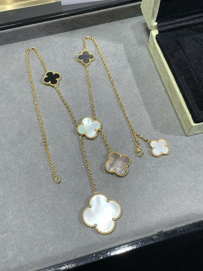 [Echo ]CLOVER 6 MOTIF MOP ONYX GOLD NECKLACE