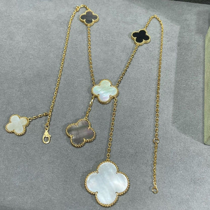 [Echo ]CLOVER 6 MOTIF MOP ONYX GOLD NECKLACE