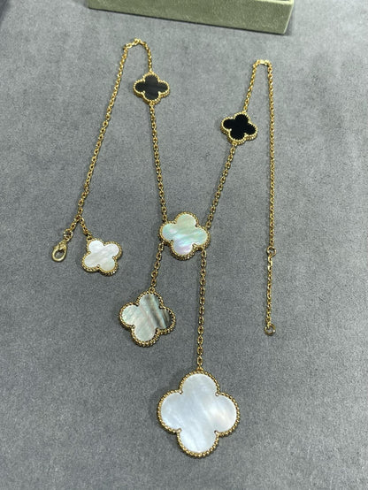 [Echo ]CLOVER 6 MOTIF MOP ONYX GOLD NECKLACE