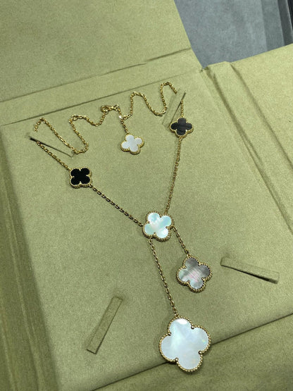 [Echo ]CLOVER 6 MOTIF MOP ONYX GOLD NECKLACE