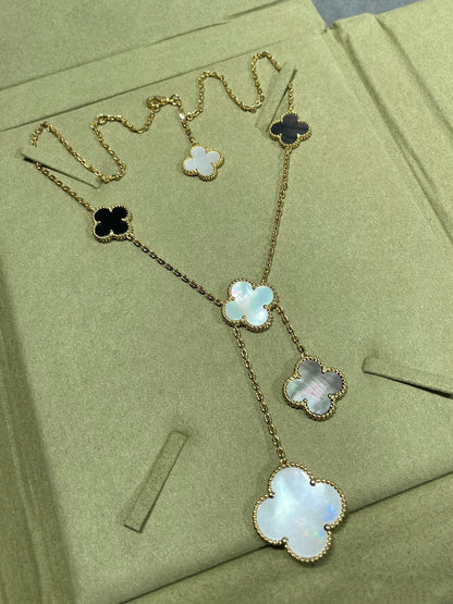 [Echo ]CLOVER 6 MOTIF MOP ONYX GOLD NECKLACE