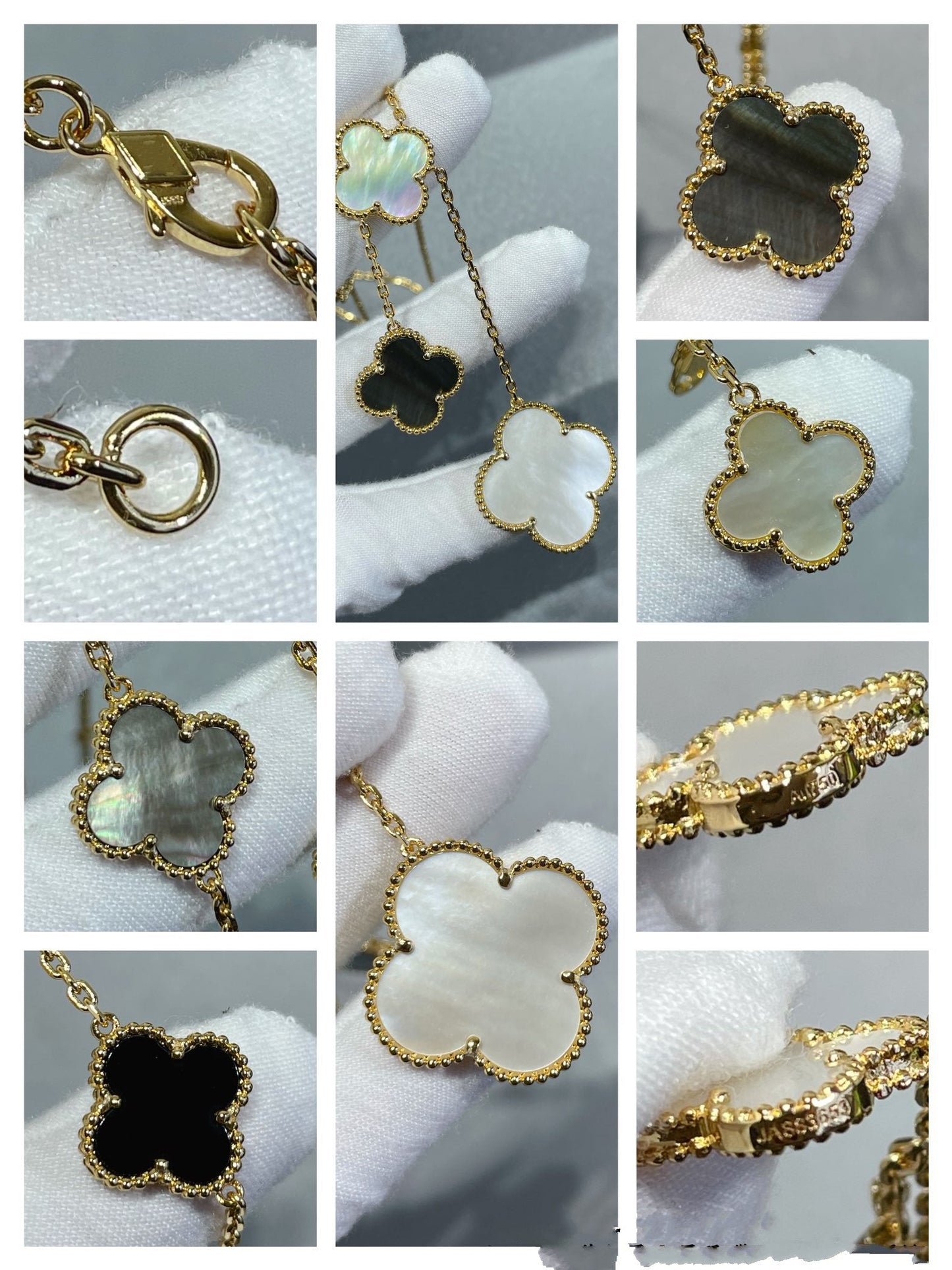 [Echo ]CLOVER 6 MOTIF MOP ONYX GOLD NECKLACE
