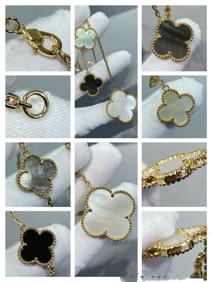 [Echo ]CLOVER 6 MOTIF MOP ONYX GOLD NECKLACE