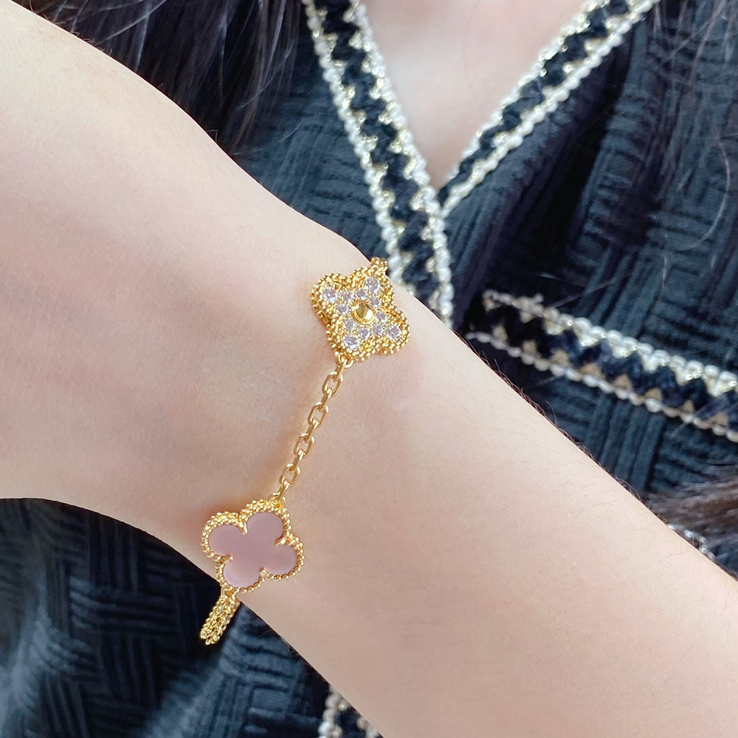 [Echo]CLOVER 5 MOTIF DIAMOND PINK MOP PINK GOLD BRACELET