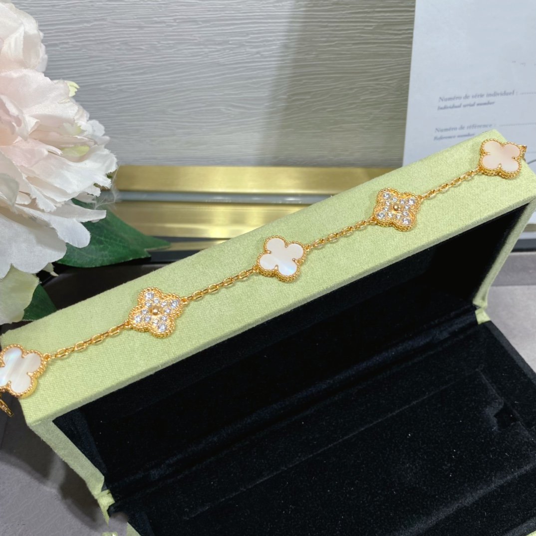 [Echo]CLOVER 5 MOTIF DIAMOND PINK MOP PINK GOLD BRACELET