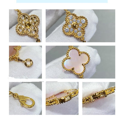 [Echo]CLOVER 5 MOTIF DIAMOND PINK MOP PINK GOLD BRACELET