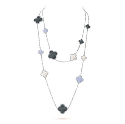 [Echo ]CLOVER 16 MOTIF CHALCEDONY MOP SILVER NECKLACE