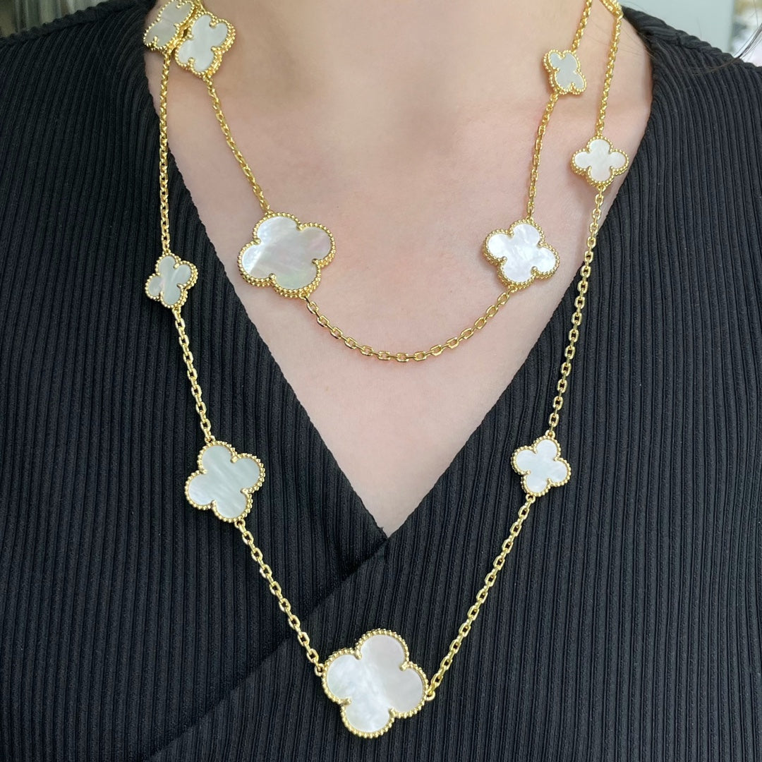 [Echo ]CLOVER 16 MOTIF WHITE MOP GOLD NECKLACE