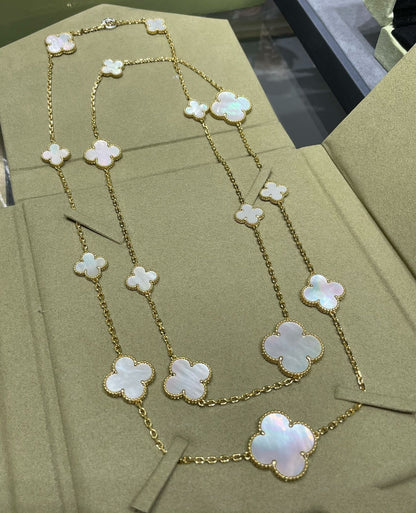 [Echo ]CLOVER 16 MOTIF WHITE MOP GOLD NECKLACE