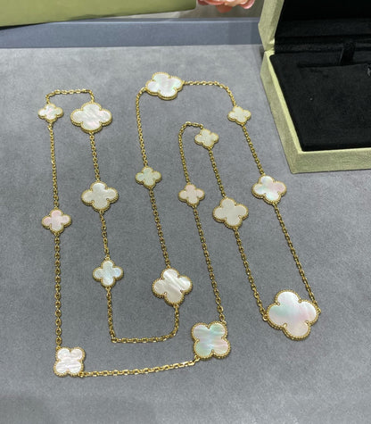 [Echo ]CLOVER 16 MOTIF WHITE MOP GOLD NECKLACE