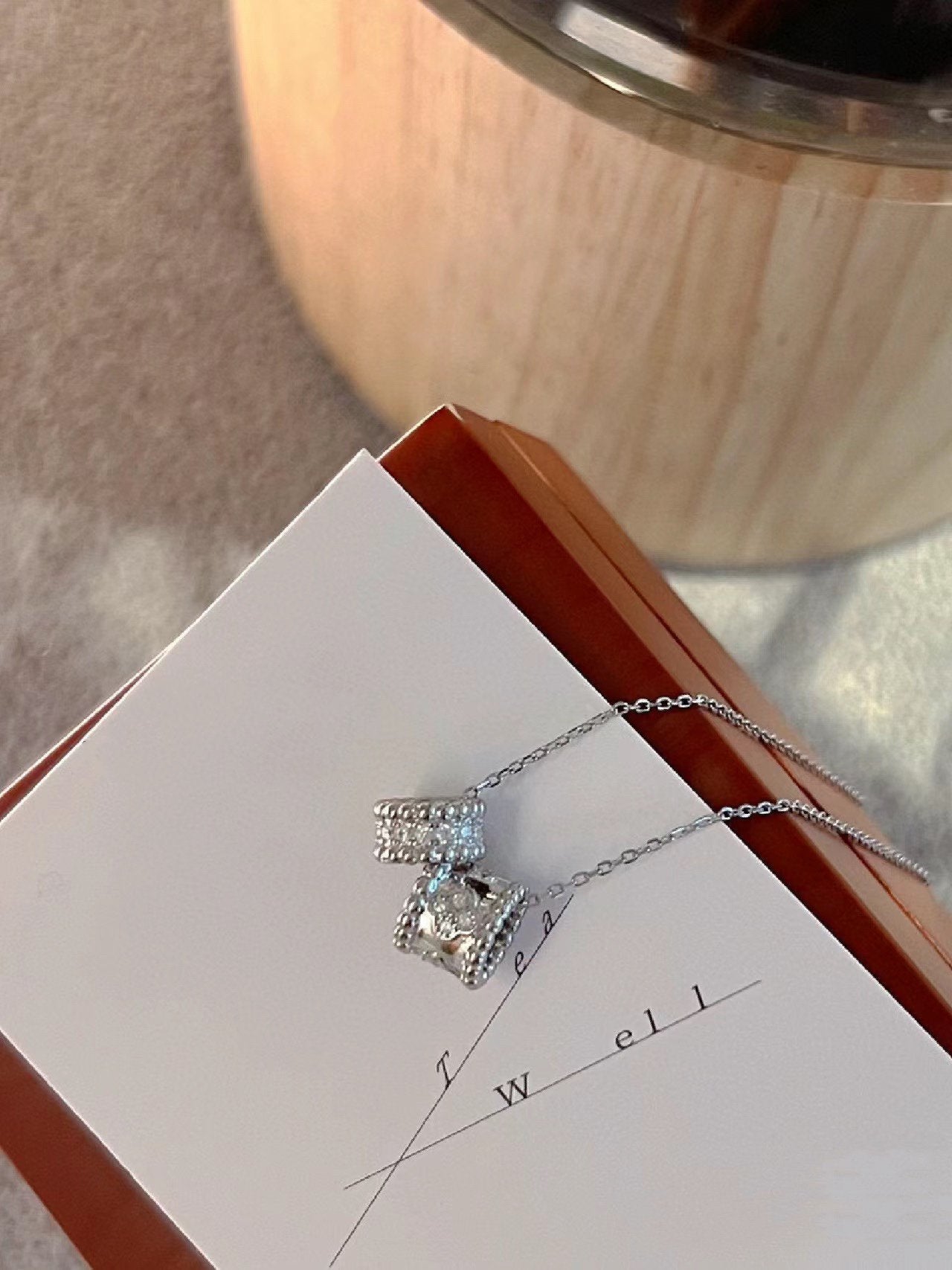 [Echo ]PERLEE DOUBLE PENDANT SILVER DIAMOND NECKLACE