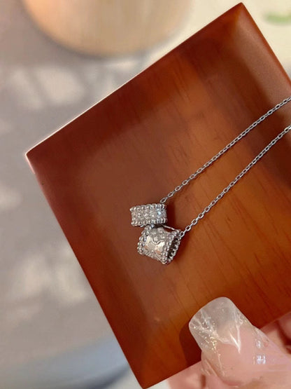 [Echo ]PERLEE DOUBLE PENDANT SILVER DIAMOND NECKLACE