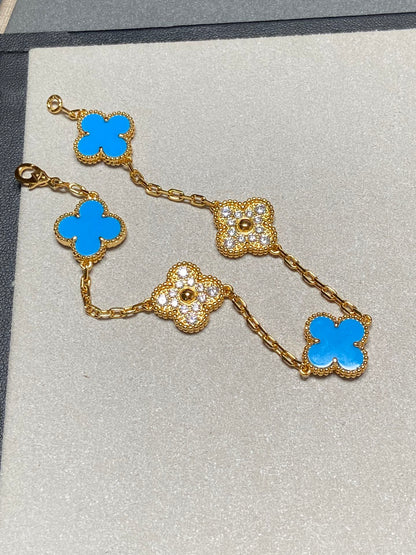 [Echo]CLOVER 5 MOTIF BLUE CHALCEDONY DIAMOND GOLD BRACELET