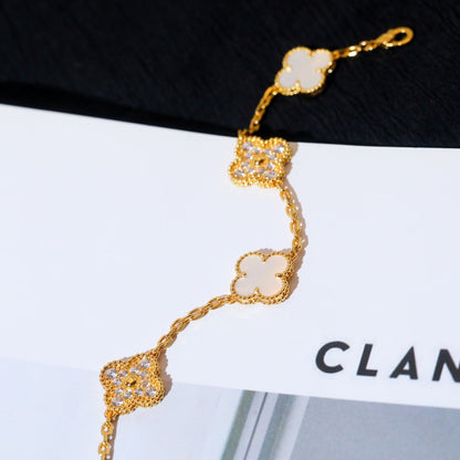 [Echo]CLOVER BRACELET 5 MOTIF WHITE MOP DIAMOND
