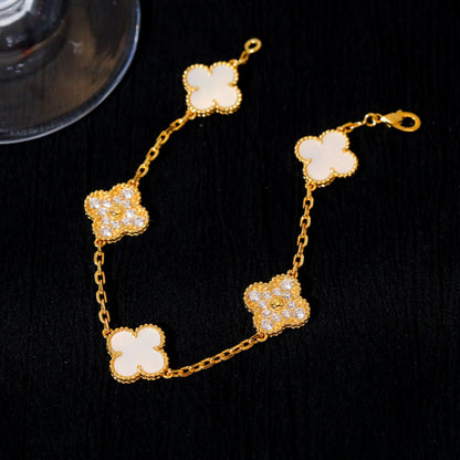 [Echo]CLOVER BRACELET 5 MOTIF WHITE MOP DIAMOND
