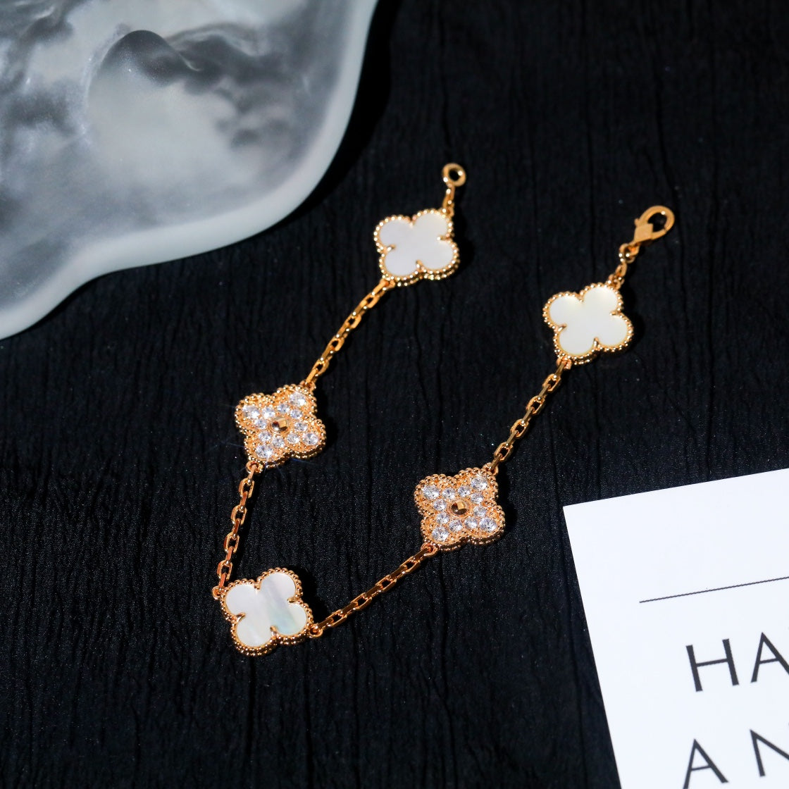 [Echo]CLOVER BRACELET 5 MOTIF WHITE MOP DIAMOND