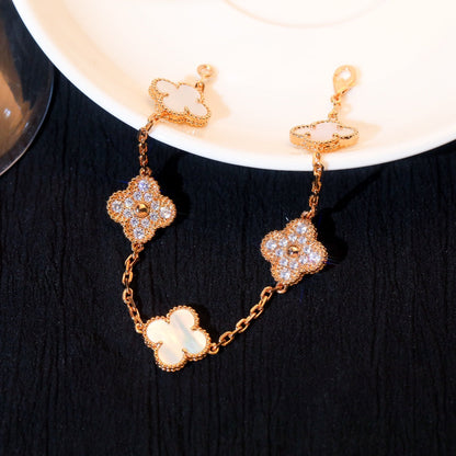 [Echo]CLOVER BRACELET 5 MOTIF WHITE MOP DIAMOND