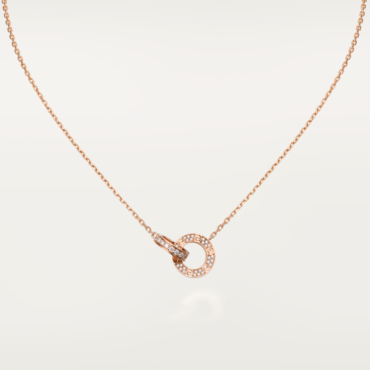 [Echo ]LOVE 7.6MM NECKLACE ROSE GOLD AND SILVER  FULL DIAMOND