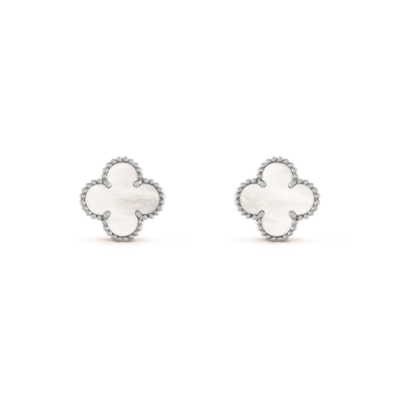[Echo ]CLOVER MEDIUM 1 MOTIFS  WHITE MOP EARRINGS SILVER