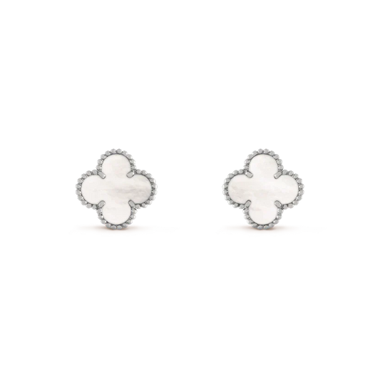 [Echo ]CLOVER MEDIUM 1 MOTIFS  WHITE MOP EARRINGS SILVER