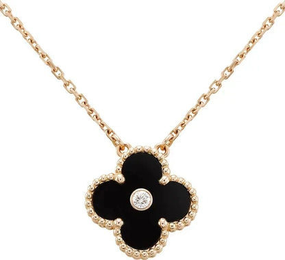 [Echo ]CLOVER 15MM DIAMOND ONYX NECKLACE
