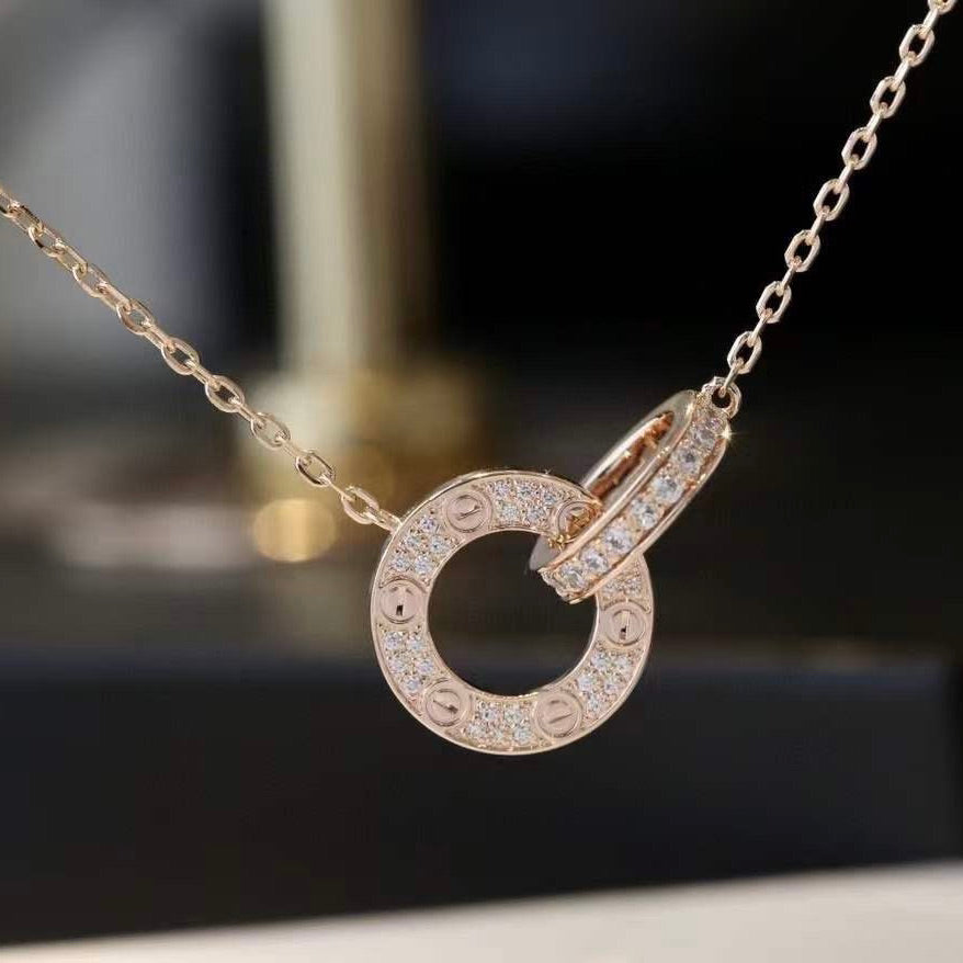 [Echo ]LOVE 7.6MM NECKLACE ROSE GOLD AND SILVER  FULL DIAMOND