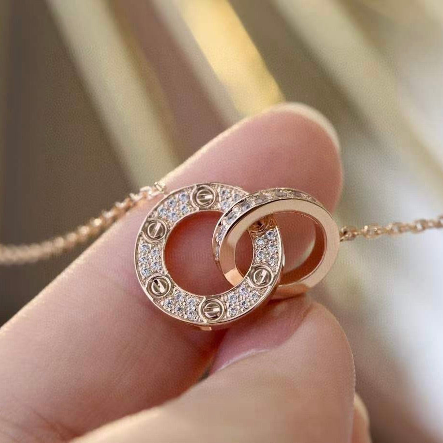 [Echo ]LOVE 7.6MM NECKLACE ROSE GOLD AND SILVER  FULL DIAMOND
