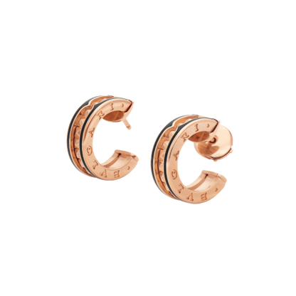 [Echo ]ZERO 1 ROCK PINK GOLD EARRINGS WITH STUDDED SPIRAL AND BLACK CERAMIC