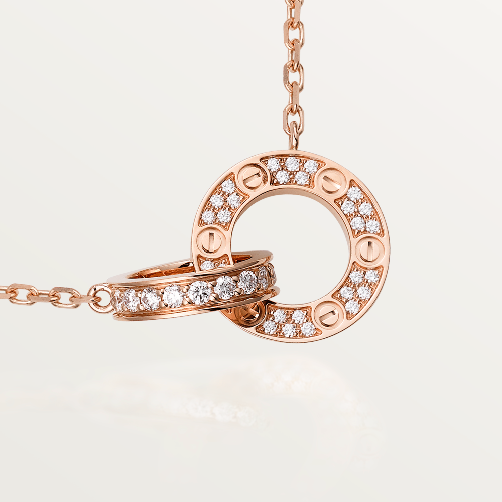 [Echo ]LOVE 7.6MM NECKLACE ROSE GOLD AND SILVER  FULL DIAMOND