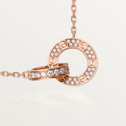 [Echo ]LOVE 7.6MM NECKLACE ROSE GOLD AND SILVER  FULL DIAMOND