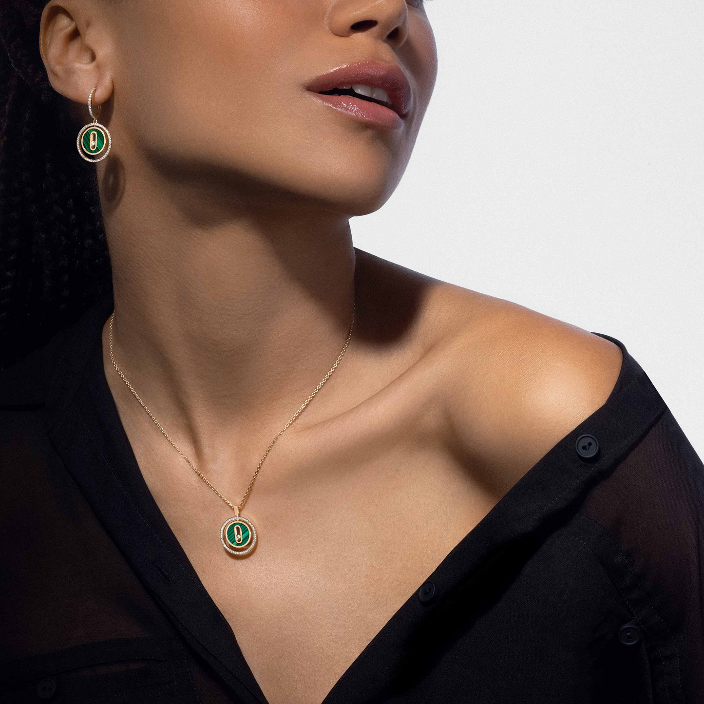 [ECHO]LUCKY MOVE 1 DIAMOND MALACHITE GOLD DIAMOND NECKLACE