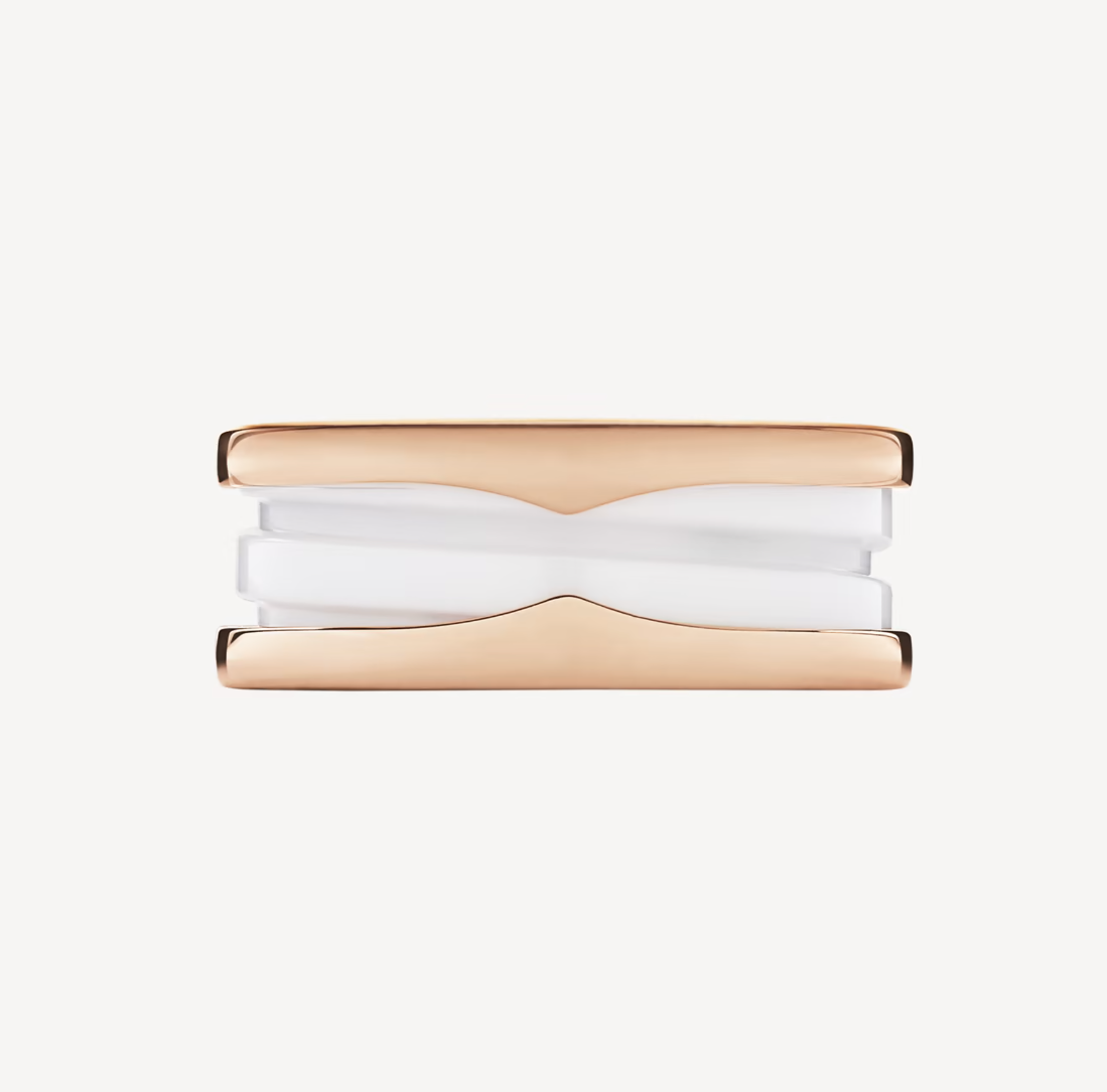 [Echo ]ZERO 1 TWO-BAND LOOPS AND WHITE CERAMIC SPIRAL PINK GOLD RING