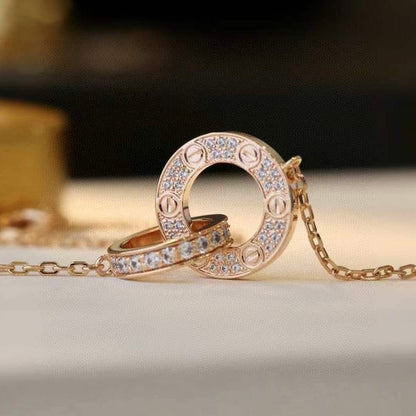 [Echo ]LOVE 7.6MM NECKLACE ROSE GOLD AND SILVER  FULL DIAMOND