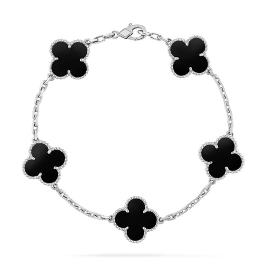 [Echo]CLOVER 5 MOTIF ONYXS  BRACELET SILVER