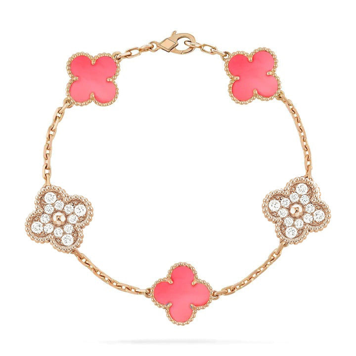 [Echo]CLOVER 5 MOTIF DIAMOND PINK MOP PINK GOLD BRACELET