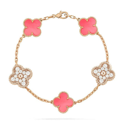 [Echo]CLOVER 5 MOTIF DIAMOND PINK MOP PINK GOLD BRACELET