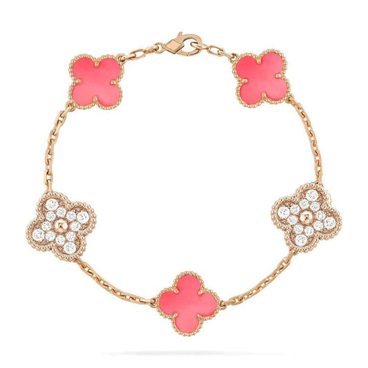 [Echo]CLOVER 5 MOTIF DIAMOND PINK MOP PINK GOLD BRACELET