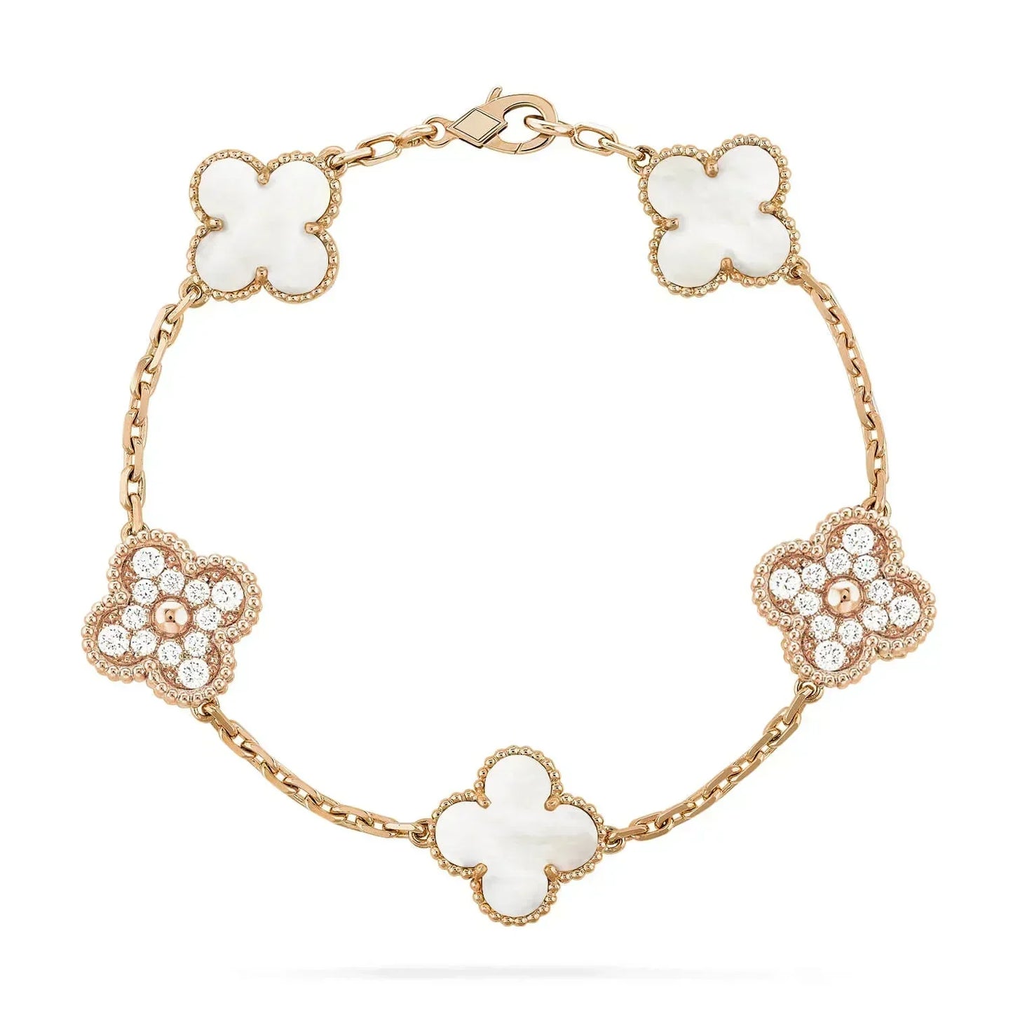 [Echo]CLOVER BRACELET 5 MOTIF WHITE MOP DIAMOND