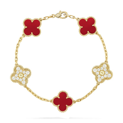 [Echo]CLOVER 5 MOTIFS CARNELIAN DIAMOND BRACELET