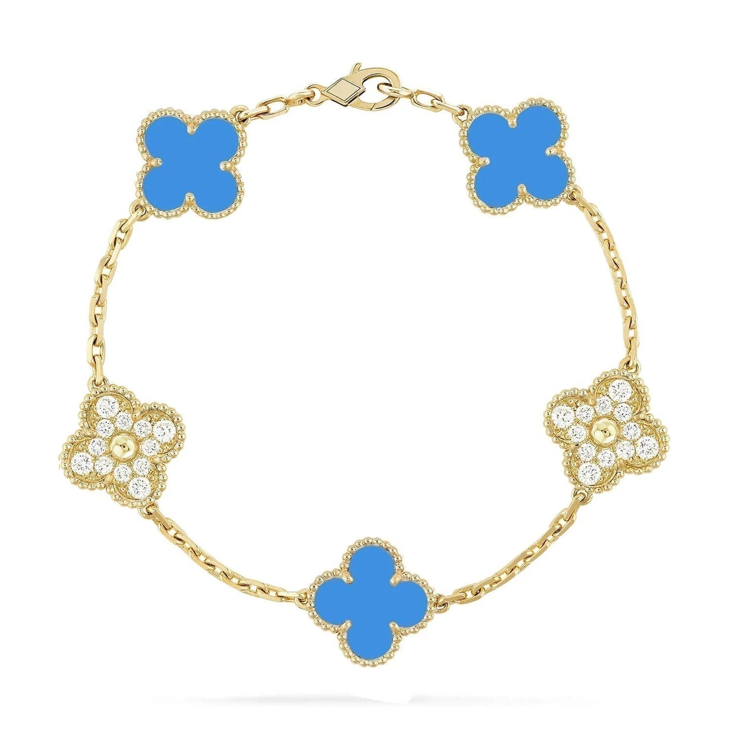 [Echo]CLOVER 5 MOTIF BLUE CHALCEDONY DIAMOND GOLD BRACELET