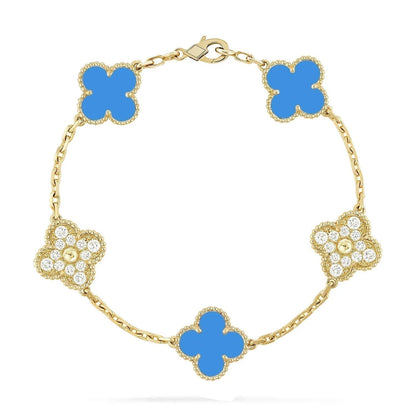 [Echo]CLOVER 5 MOTIF BLUE CHALCEDONY DIAMOND GOLD BRACELET