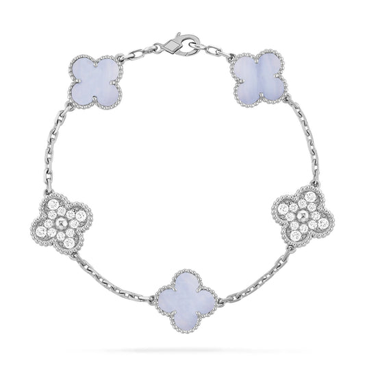 [Echo]CLOVER  5 MOTIF DIAMOND PURPLE CHALCEDONY BRACELET SILVER