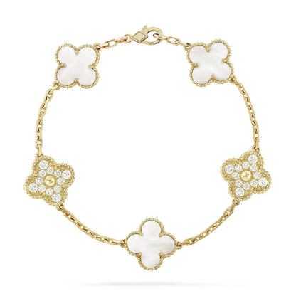 [Echo]CLOVER BRACELET 5 MOTIF WHITE MOP DIAMOND