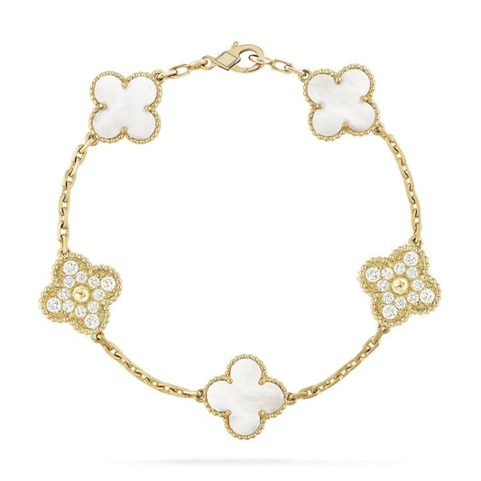 [Echo]CLOVER BRACELET 5 MOTIF WHITE MOP DIAMOND