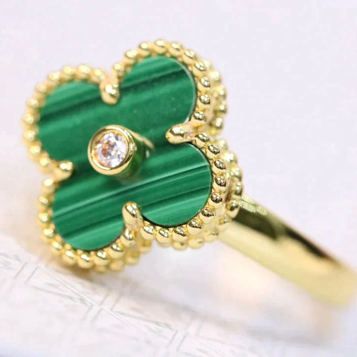 [Echo ]CLOVER MALACHITE RING GOLD DIAMOND