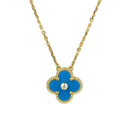 [Echo ]CLOVER 15MM DIAMOND AND BLUE AGATE NECKLACE