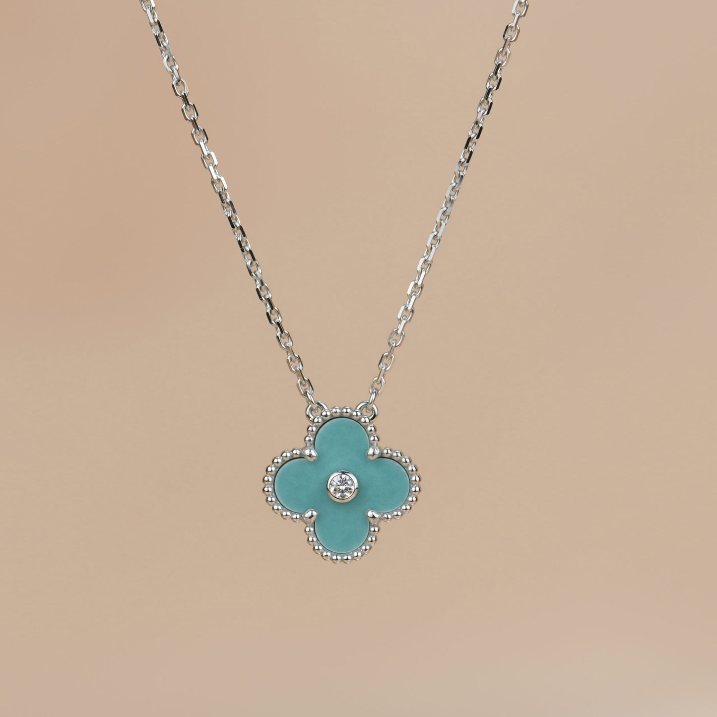 [Echo ]CLOVER 15MM DIAMOND SVRES PORCELAIN  NECKLACE SILVER