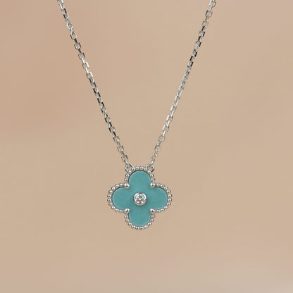 [Echo ]CLOVER 15MM DIAMOND SVRES PORCELAIN  NECKLACE SILVER